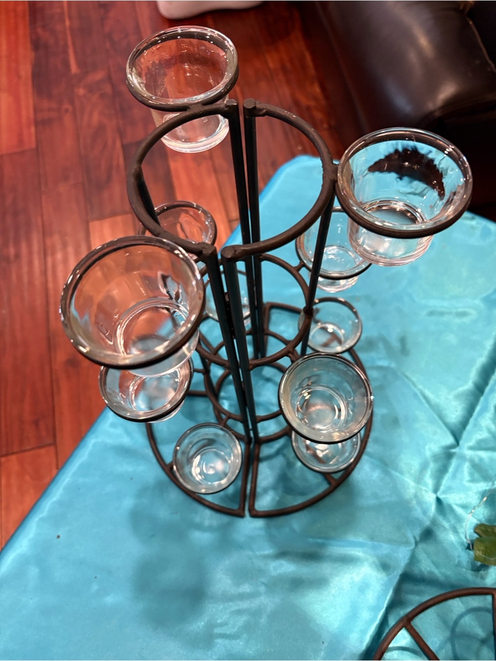 Rustic Metal Votive Candle Holder with Glass Votives Rustic Brown